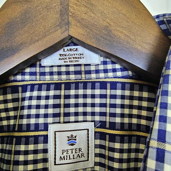 Peter Millar Long Sleeve Navy/Tan Plaid Button Up Shirt Size L - Picture 3 of 4